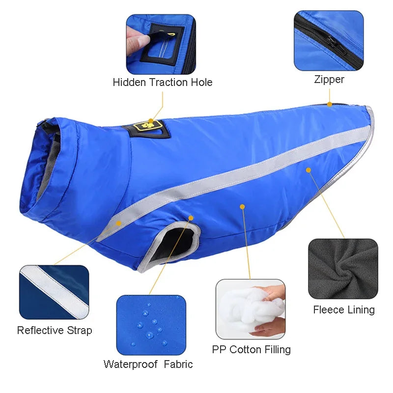 Wind and Waterproof Reflective Fleece Lined Jackets in Multiple Colours for Medium/Large Dogs