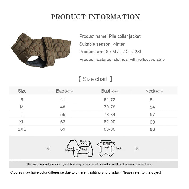 Padded Waterproof Jacket for Medium to Large Dogs